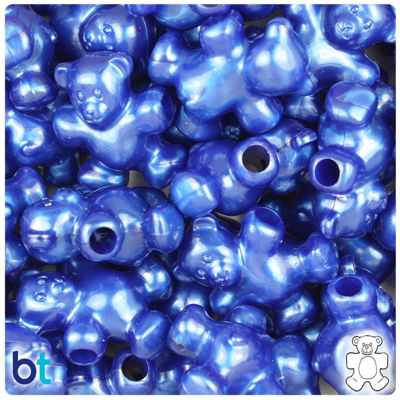 BeadTin Cobalt Pearl 25mm Teddy Bear Plastic Pony Beads (24pcs)